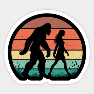 Bigfoot Sasquatch Hiking With a Girl Vintage Outdoor Sticker